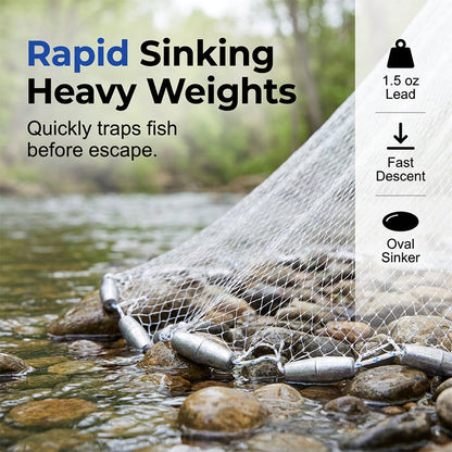 🎣 Easy-Throw Fishing Cast Net – Weighted Bait Net, 9.8–11.8 ft 🐟