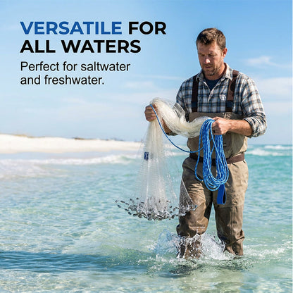 🎣 Easy-Throw Fishing Cast Net – Weighted Bait Net, 9.8–11.8 ft 🐟