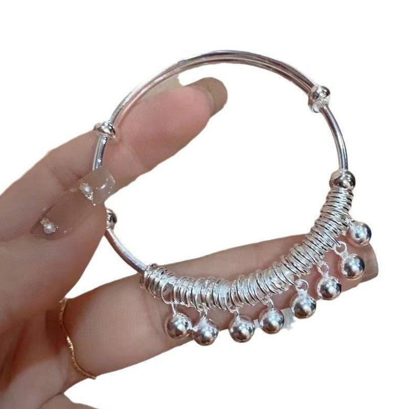 🔔 Adjustable Silver Bell Bangle – Lightweight Charm Bracelet for Everyday Shine