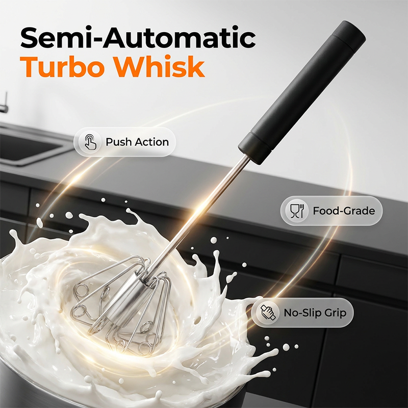 🔥 55% OFF LAST DAY 🔥 Semi-Automatic Turbo Whisk - Easy Push Hand Mixer 🍳