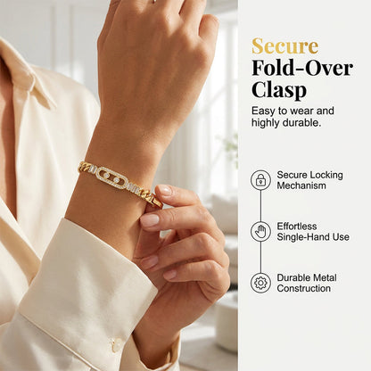 ✨ Gold-Tone Cubic Zirconia Cuban Link Bracelet - Hollow Tag Design 💫
