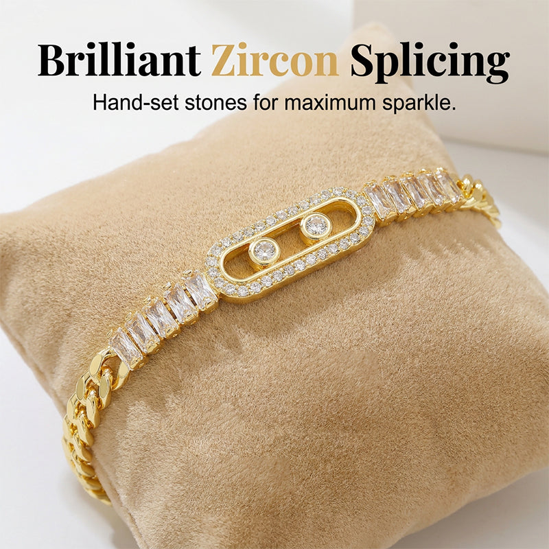 ✨ Gold-Tone Cubic Zirconia Cuban Link Bracelet - Hollow Tag Design 💫