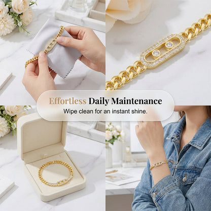 ✨ Gold-Tone Cubic Zirconia Cuban Link Bracelet - Hollow Tag Design 💫