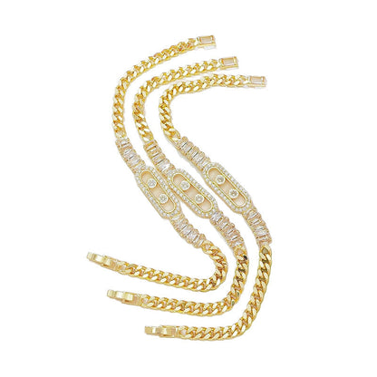✨ Gold-Tone Cubic Zirconia Cuban Link Bracelet - Hollow Tag Design 💫