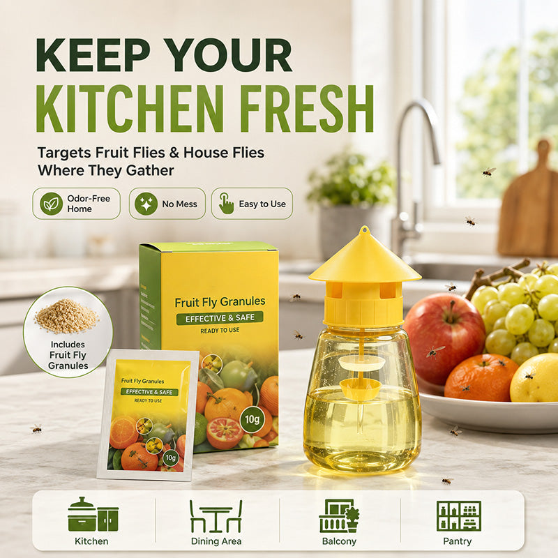 🪰 Indoor & Outdoor Fly Trap – Help Reduce Flies Around Kitchens, Patios & Yards 🌿Send one vial of yellow fruit fly spray