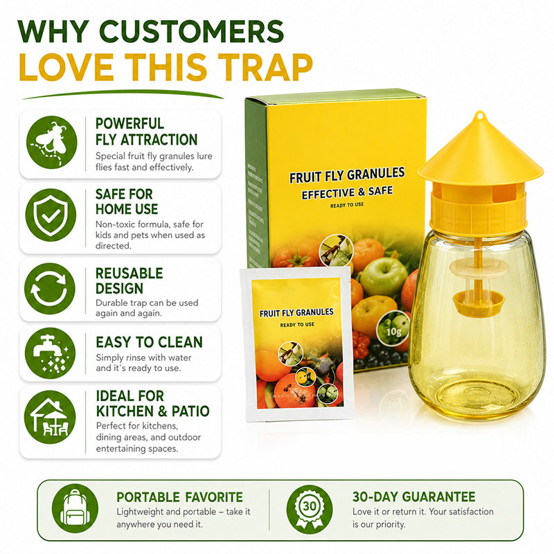 🪰 Indoor & Outdoor Fly Trap – Help Reduce Flies Around Kitchens, Patios & Yards 🌿Send one vial of yellow fruit fly spray