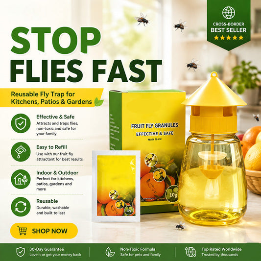 🪰 Indoor & Outdoor Fly Trap – Help Reduce Flies Around Kitchens, Patios & Yards 🌿Send one vial of yellow fruit fly spray