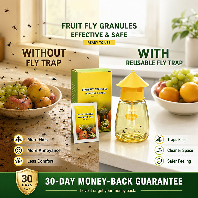🪰 Indoor & Outdoor Fly Trap – Help Reduce Flies Around Kitchens, Patios & Yards 🌿Send one vial of yellow fruit fly spray