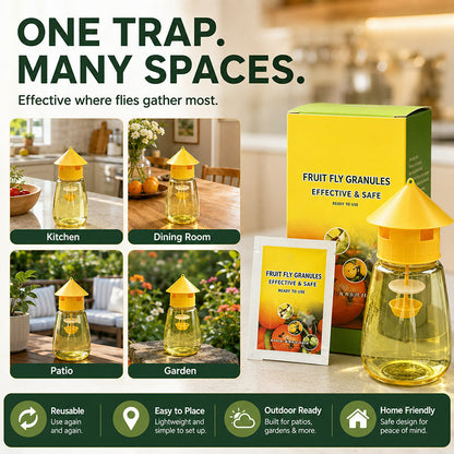 🪰 Indoor & Outdoor Fly Trap – Help Reduce Flies Around Kitchens, Patios & Yards 🌿Send one vial of yellow fruit fly spray