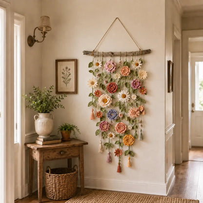 🌿 Handmade Boho Crochet Floral Wall Hanging - Cozy Cottagecore Decor 🌸