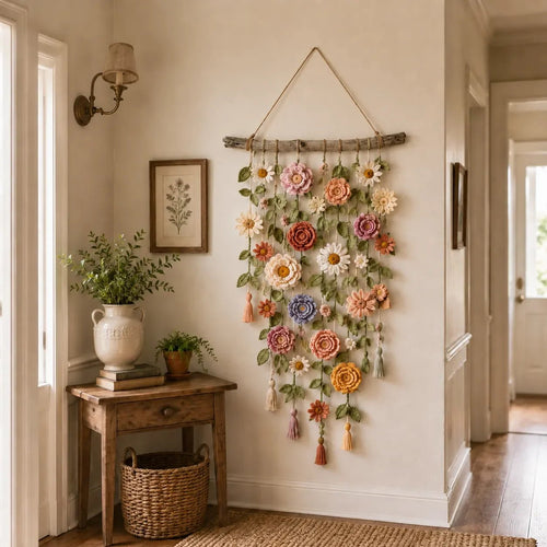 🌿 Handmade Boho Crochet Floral Wall Hanging - Cozy Cottagecore Decor 🌸