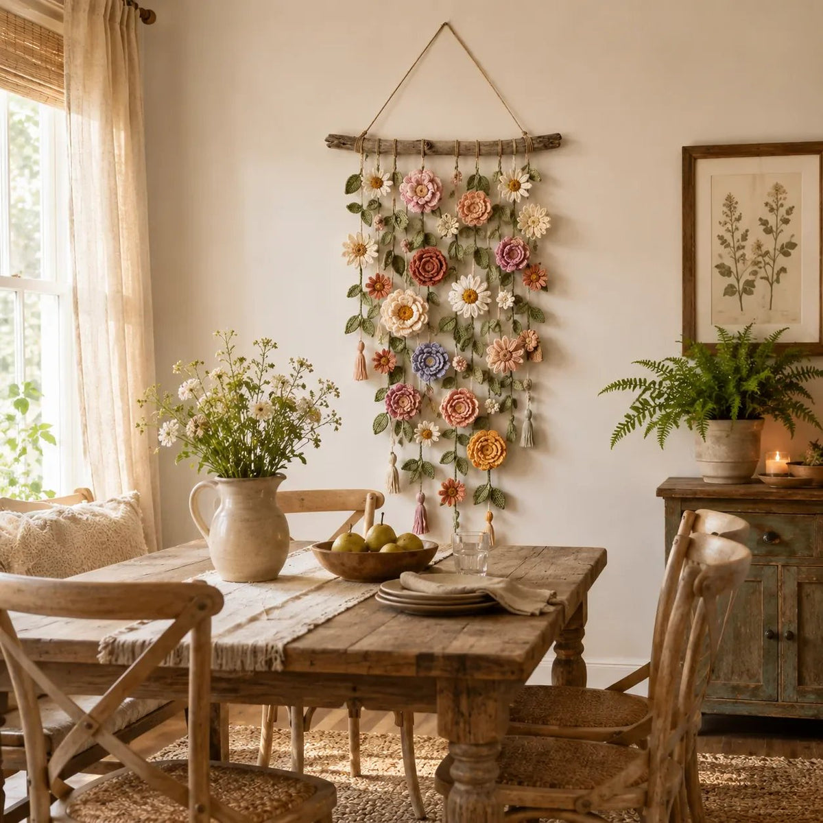 🌿 Handmade Boho Crochet Floral Wall Hanging - Cozy Cottagecore Decor 🌸