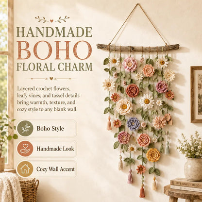 🌿 Handmade Boho Crochet Floral Wall Hanging - Cozy Cottagecore Decor 🌸
