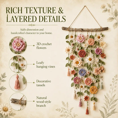 🌿 Handmade Boho Crochet Floral Wall Hanging - Cozy Cottagecore Decor 🌸