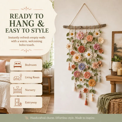 🌿 Handmade Boho Crochet Floral Wall Hanging - Cozy Cottagecore Decor 🌸