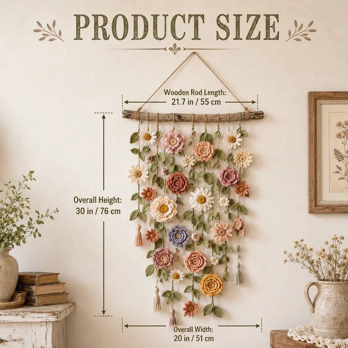 🌿 Handmade Boho Crochet Floral Wall Hanging - Cozy Cottagecore Decor 🌸