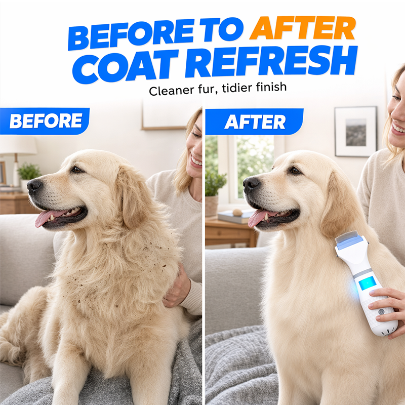 🐾 Electric Pet Flea Comb With Suction – Low-Mess Home Grooming Tool ✨