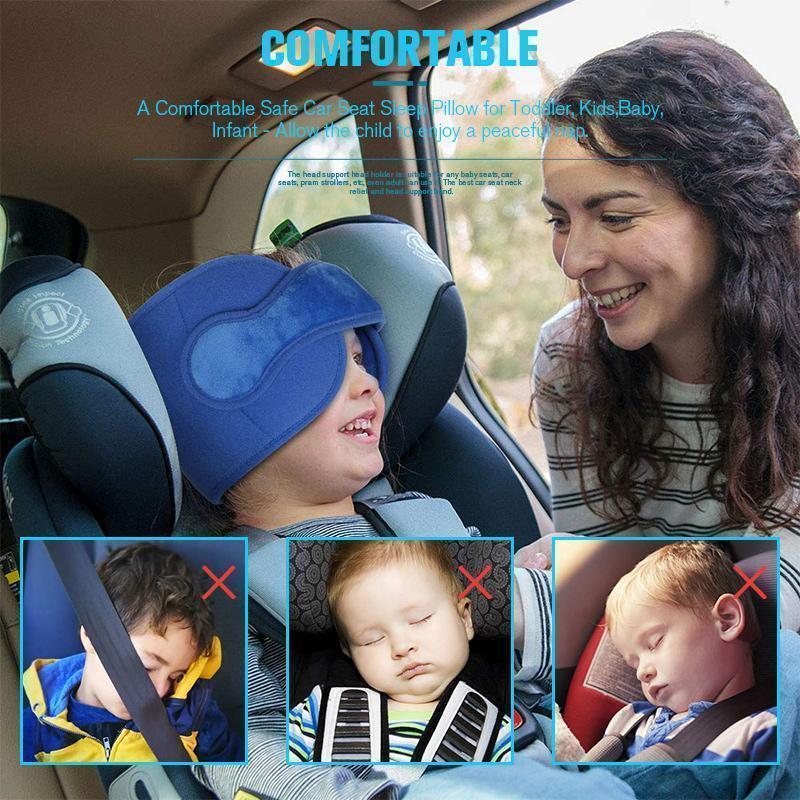 🧸 Kids Plush Head Support Strap – Adjustable Travel Nap Band With Side Cushions