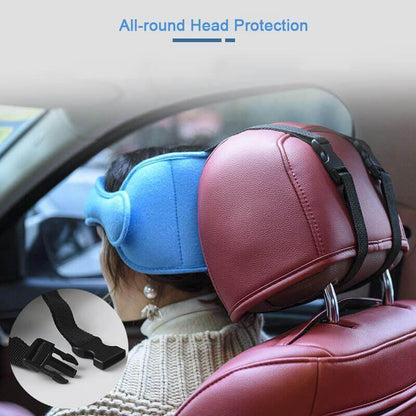 🧸 Kids Plush Head Support Strap – Adjustable Travel Nap Band With Side Cushions