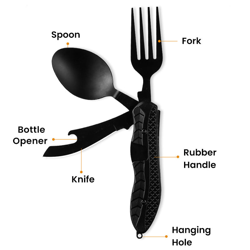🏕️ 4-In-1 Outdoor Folding Multifunctional Tableware – Detachable Camping Utensil Set ✨