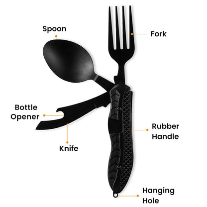 🏕️ 4-In-1 Outdoor Folding Multifunctional Tableware – Detachable Camping Utensil Set ✨