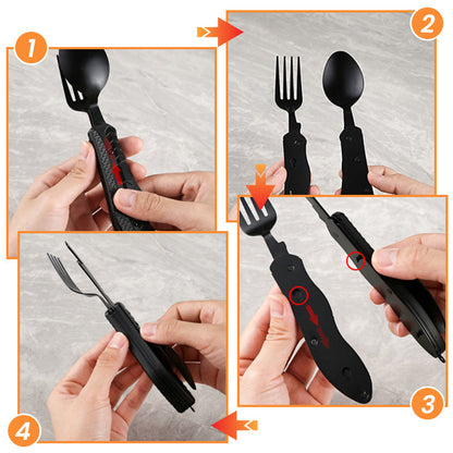 🏕️ 4-In-1 Outdoor Folding Multifunctional Tableware – Detachable Camping Utensil Set ✨