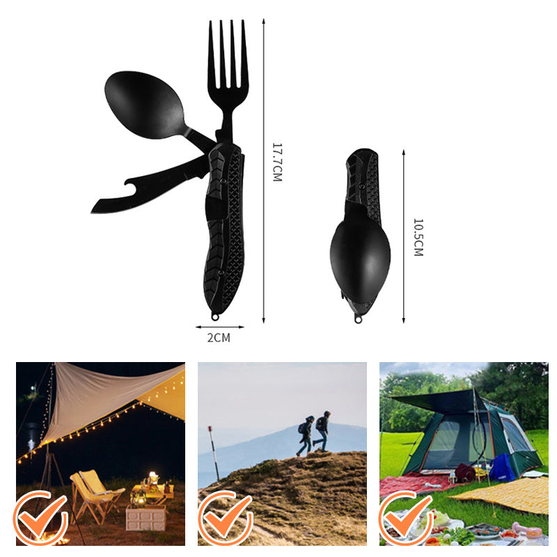 🏕️ 4-In-1 Outdoor Folding Multifunctional Tableware – Detachable Camping Utensil Set ✨
