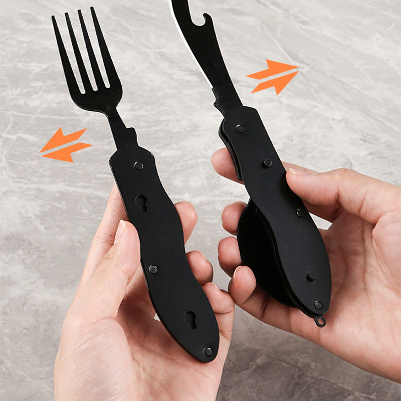 🏕️ 4-In-1 Outdoor Folding Multifunctional Tableware – Detachable Camping Utensil Set ✨