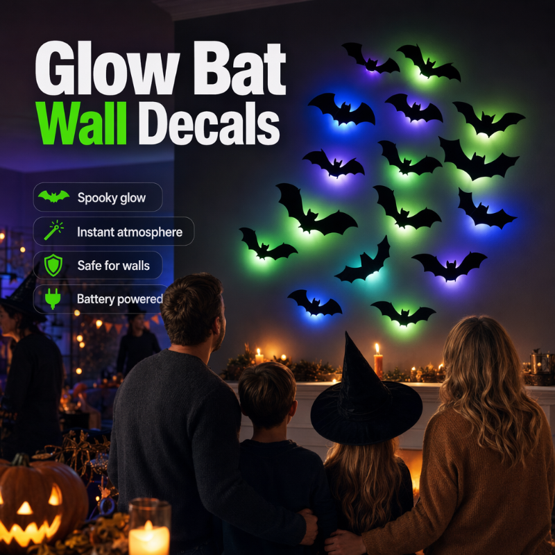 🦇 Halloween Glow Bat Wall Decals – 3D Haunted Party Decor Set