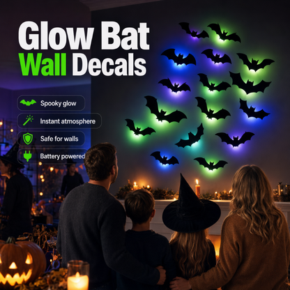 🦇 Halloween Glow Bat Wall Decals – 3D Haunted Party Decor Set