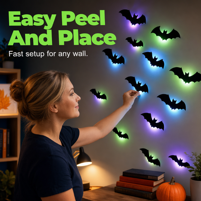 🦇 Halloween Glow Bat Wall Decals – 3D Haunted Party Decor Set