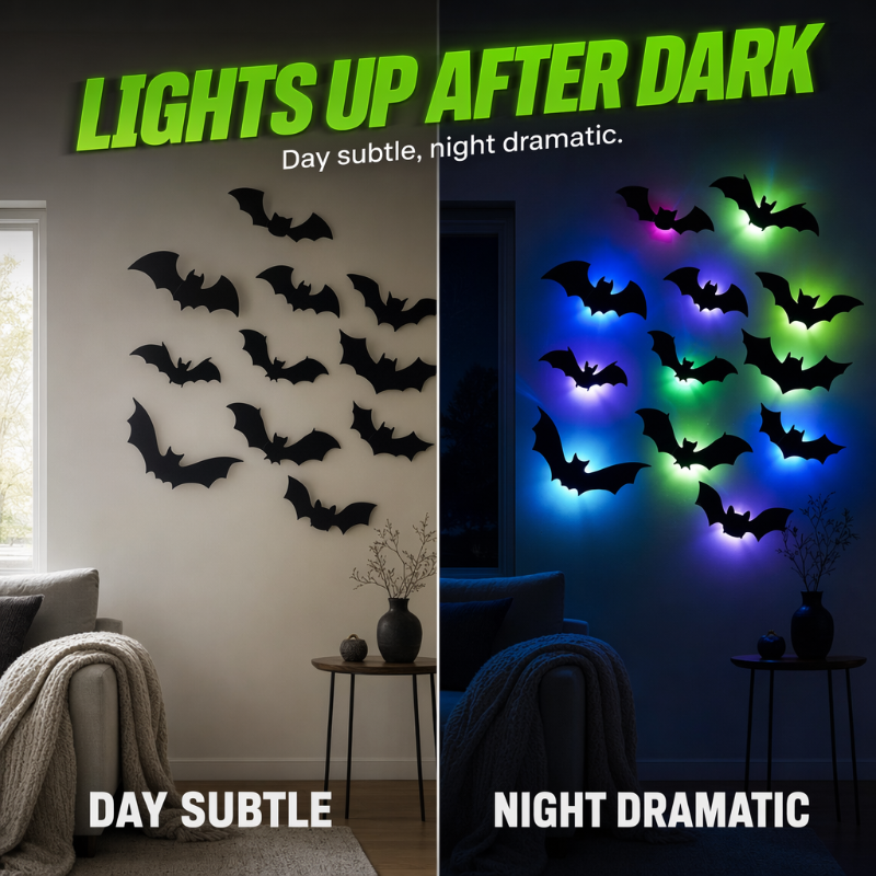 🦇 Halloween Glow Bat Wall Decals – 3D Haunted Party Decor Set
