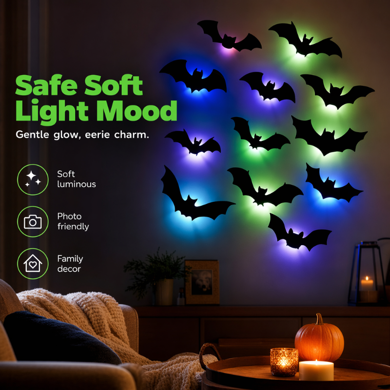 🦇 Halloween Glow Bat Wall Decals – 3D Haunted Party Decor Set