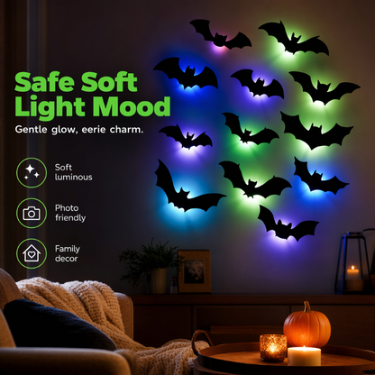 🦇 Halloween Glow Bat Wall Decals – 3D Haunted Party Decor Set