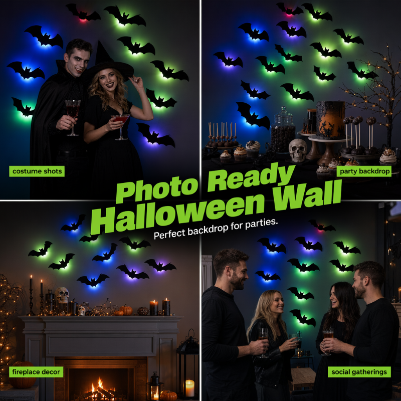 🦇 Halloween Glow Bat Wall Decals – 3D Haunted Party Decor Set