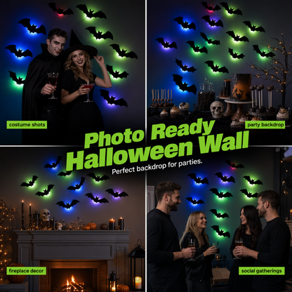 🦇 Halloween Glow Bat Wall Decals – 3D Haunted Party Decor Set