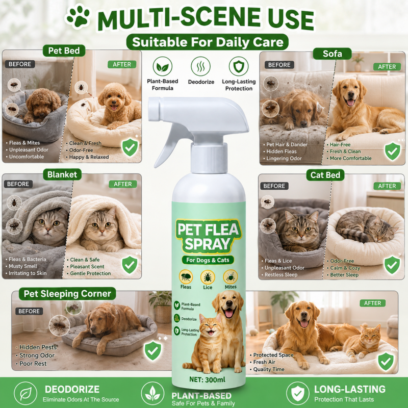 🐾 Plant-Based Pet Flea Spray – Flea, Lice & Mite Coat Care