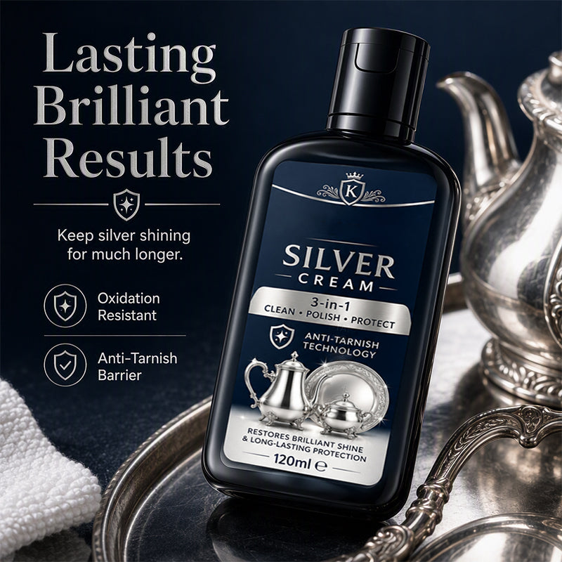 ✨ 3-in-1 Silver Cleaning & Polishing Cream – Tarnish Remover with Sponge 🥄