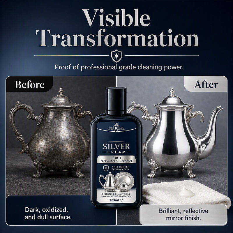 ✨ 3-in-1 Silver Cleaning & Polishing Cream – Tarnish Remover with Sponge 🥄