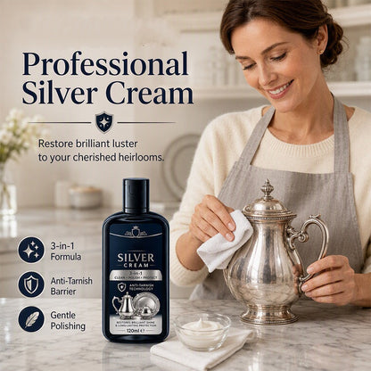 ✨ 3-in-1 Silver Cleaning & Polishing Cream – Tarnish Remover with Sponge 🥄