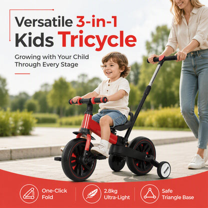 🚲 3-in-1 Kids Tricycle & Balance Bike – Foldable Toddler Ride