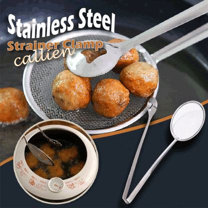 🍳 2-in-1 Stainless Steel Strainer Tongs - High Heat Deep Fry Filter Tongs 🍟