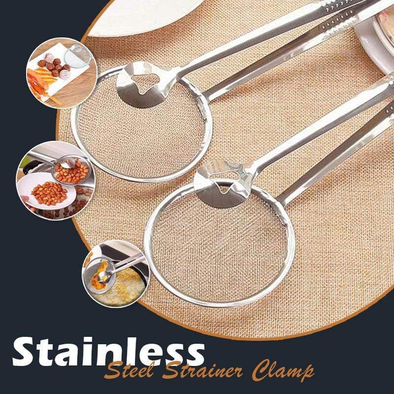 🍳 2-in-1 Stainless Steel Strainer Tongs - High Heat Deep Fry Filter Tongs 🍟