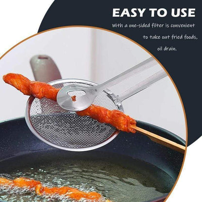 🍳 2-in-1 Stainless Steel Strainer Tongs - High Heat Deep Fry Filter Tongs 🍟