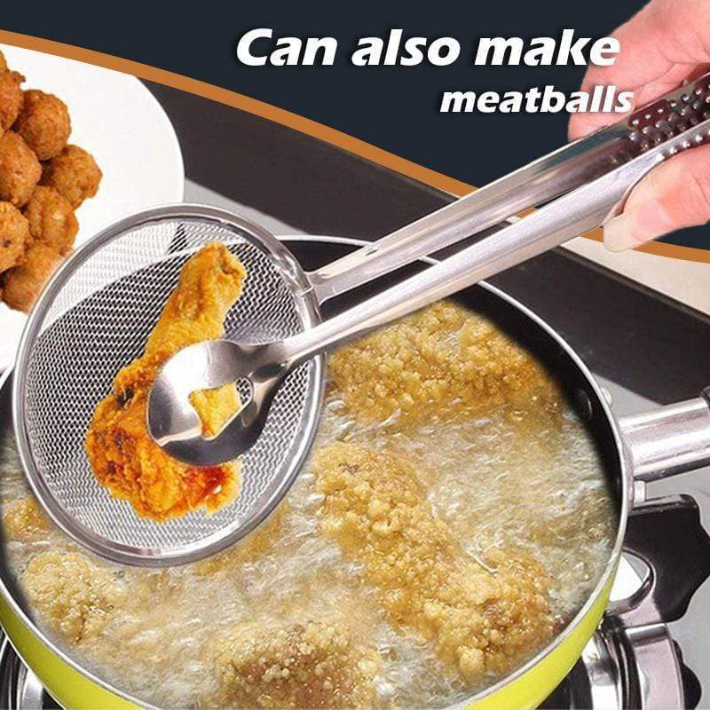 🍳 2-in-1 Stainless Steel Strainer Tongs - High Heat Deep Fry Filter Tongs 🍟