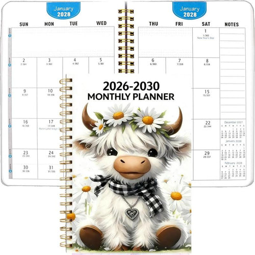 📅 2026–2030 Highland Cow 5-Year Monthly Planner – A5 Spiral Journal 🐮