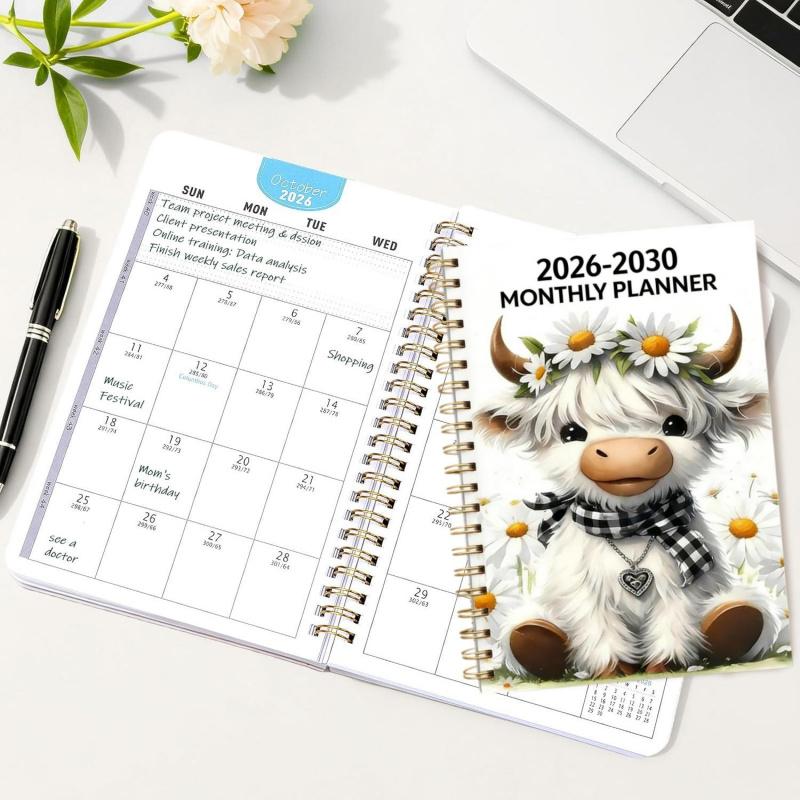 📅 2026–2030 Highland Cow 5-Year Monthly Planner – A5 Spiral Journal 🐮