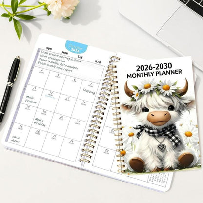 📅 2026–2030 Highland Cow 5-Year Monthly Planner – A5 Spiral Journal 🐮