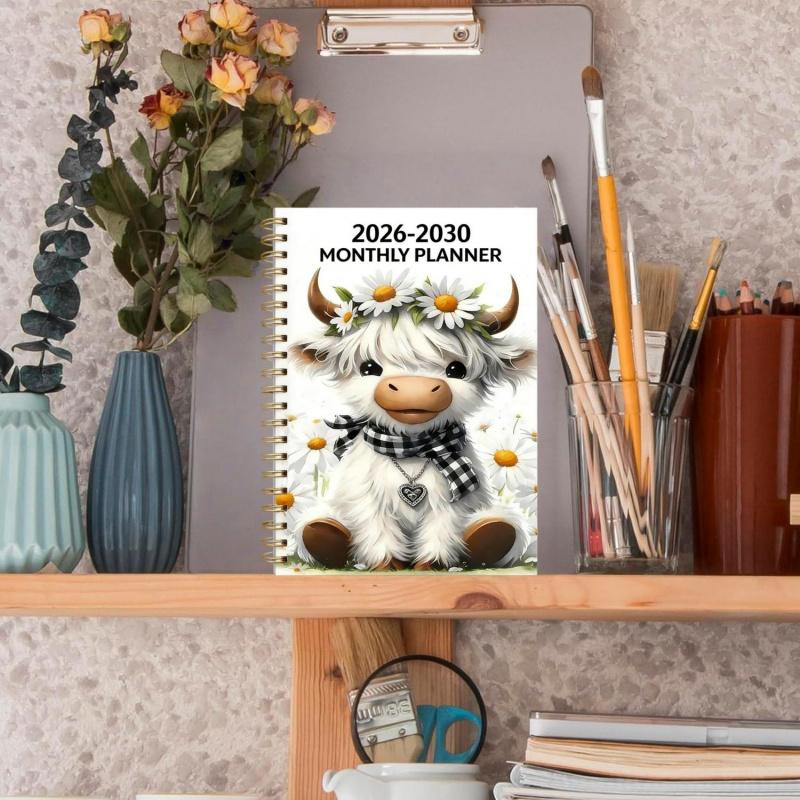 📅 2026–2030 Highland Cow 5-Year Monthly Planner – A5 Spiral Journal 🐮