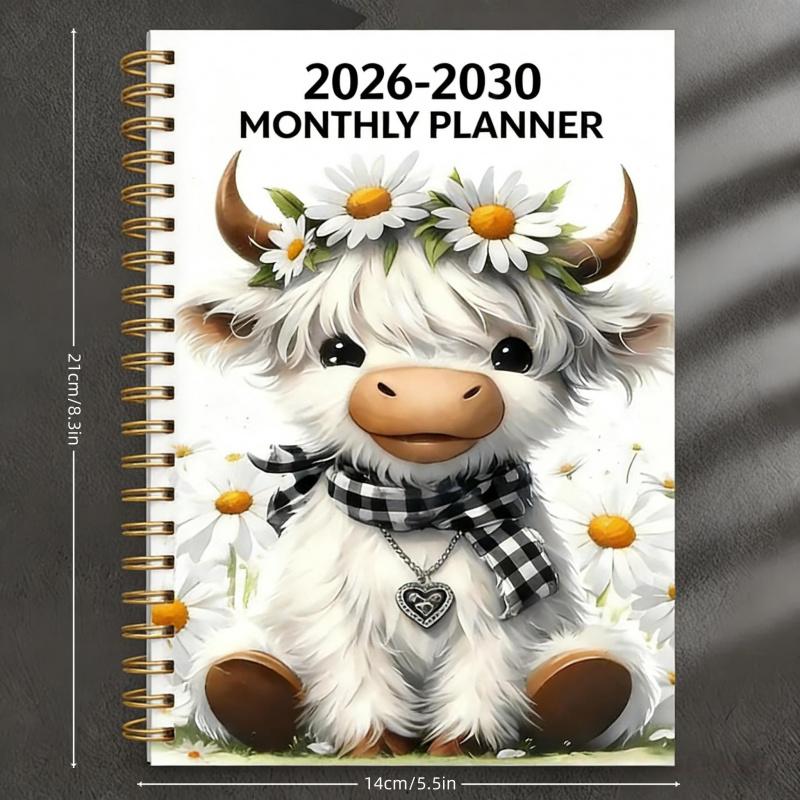 📅 2026–2030 Highland Cow 5-Year Monthly Planner – A5 Spiral Journal 🐮